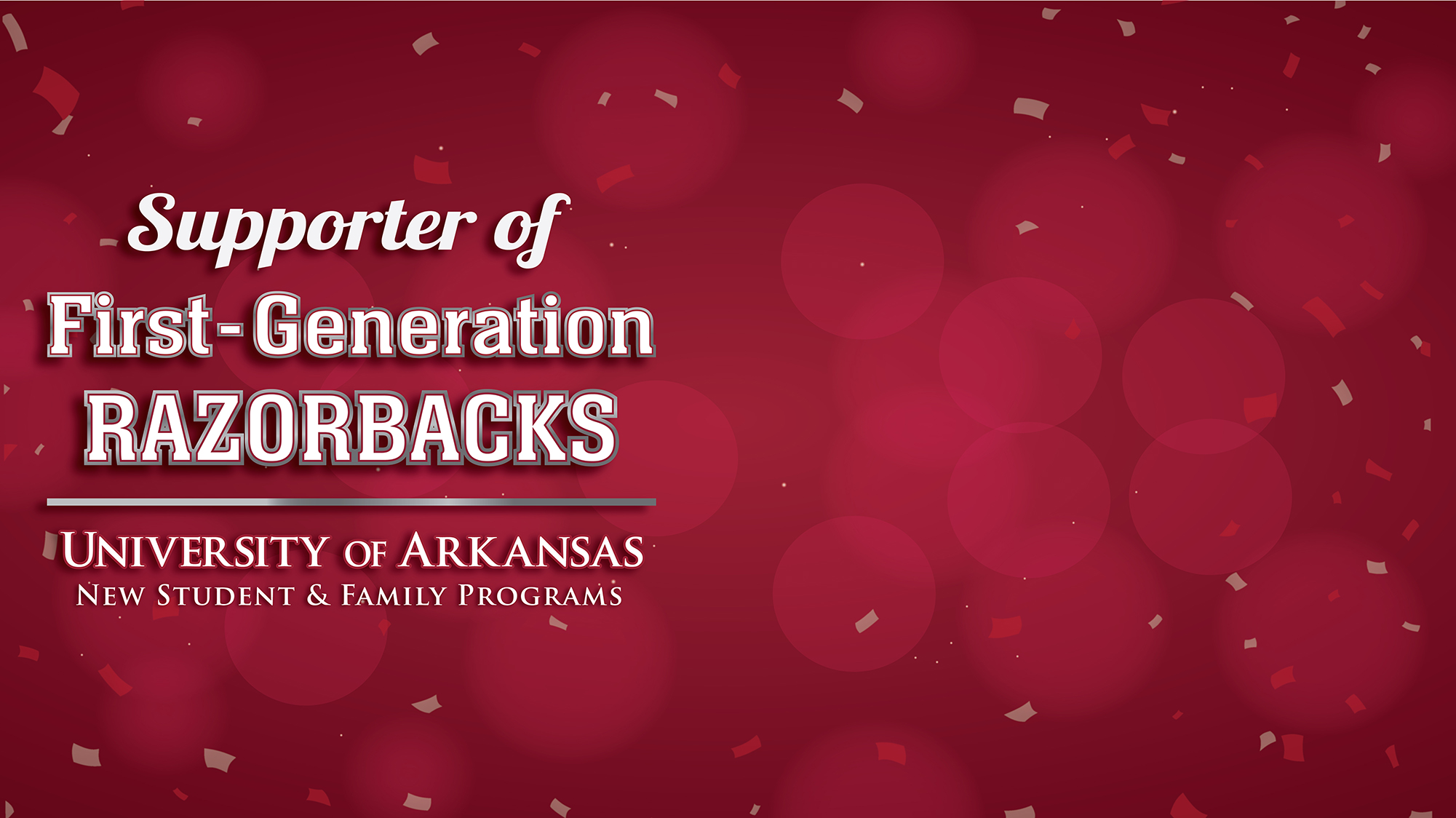 Red Zoom background with text that reads "supporter of first-generation razorbacks"