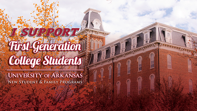 zoom background with old main and text that reads "I support first generation college students"