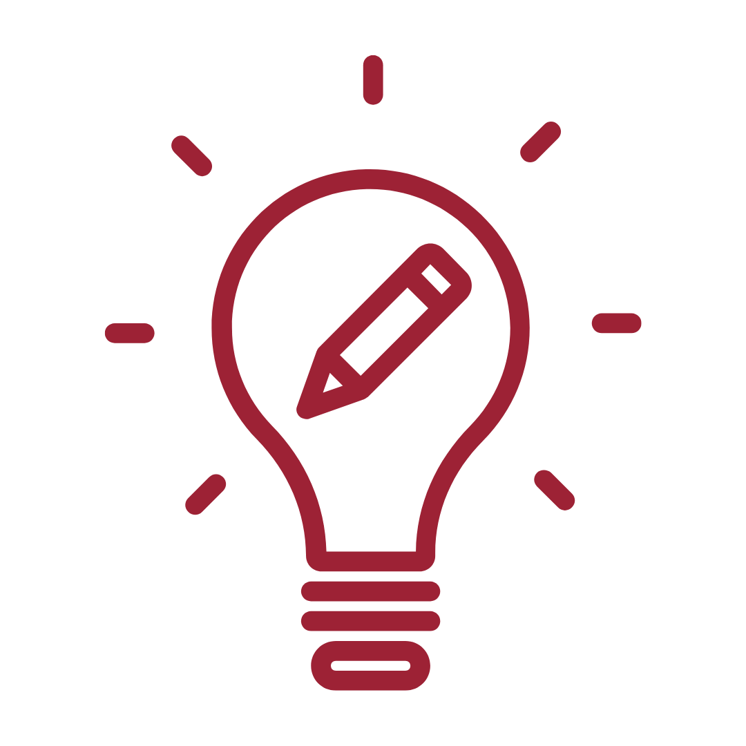 A lightbulb icon with a pencil in the middle