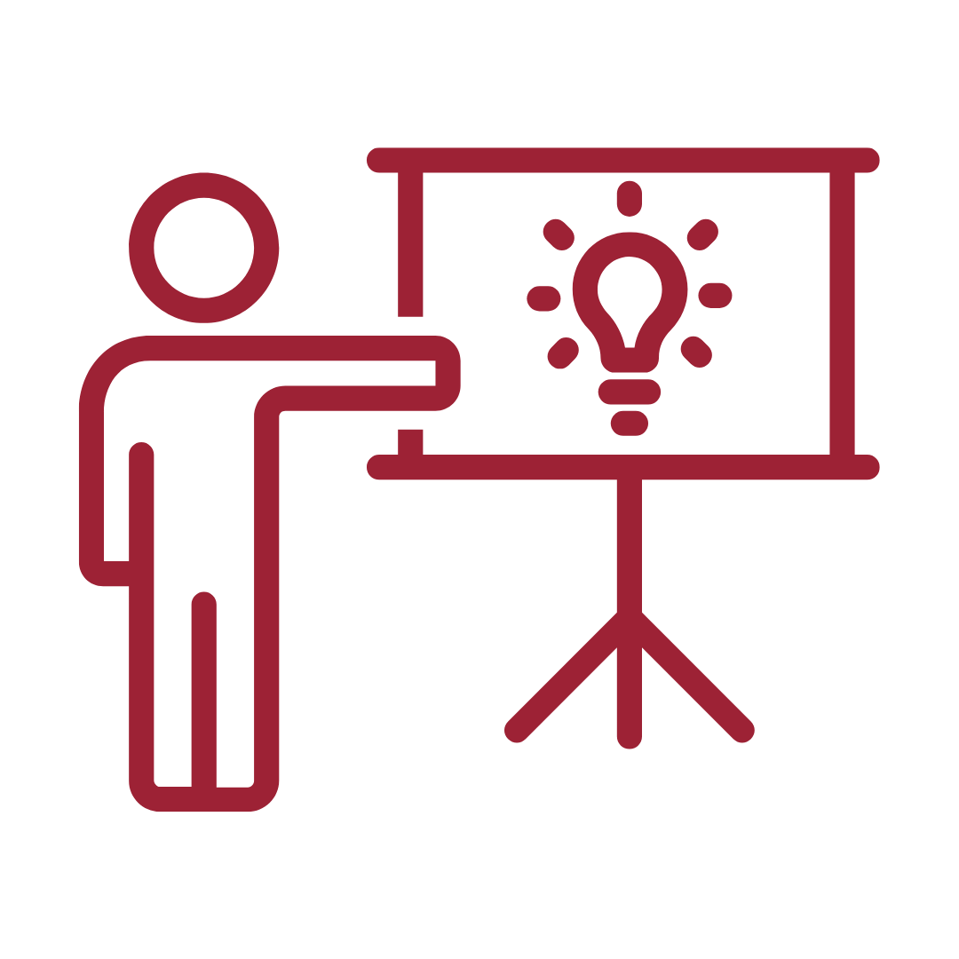 An icon of a person presenting with a screen